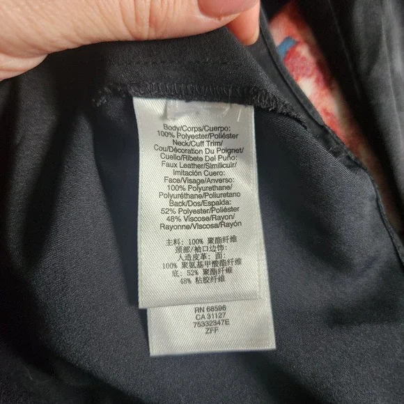 DKNY Black Satin Blouse with Faux Leather Trim Women's Size Small - Picture 4 of 5